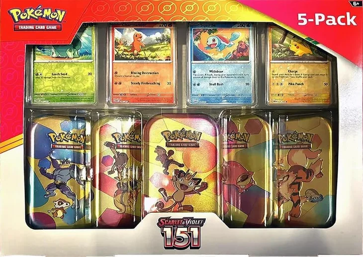 Costco Pokémon Scarlet & Violet 151 Mini Tin 5-pack (Meowth), tin packaging