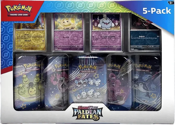 Costco Pokémon Scarlet & Violet Paldean Fates Mini Tin 5-pack, tin packaging