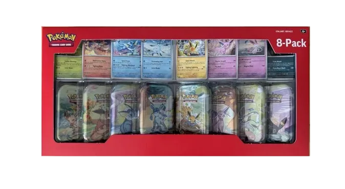 Costco Prismatic Evolutions 8-Pack Mini Tins, tin packaging
